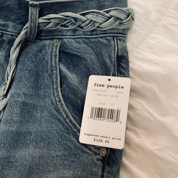 NWT Free People Jeans | Hi & Belted Straight Leg Jeans High Rise Raw Hem Size 27 - Picture 5 of 6